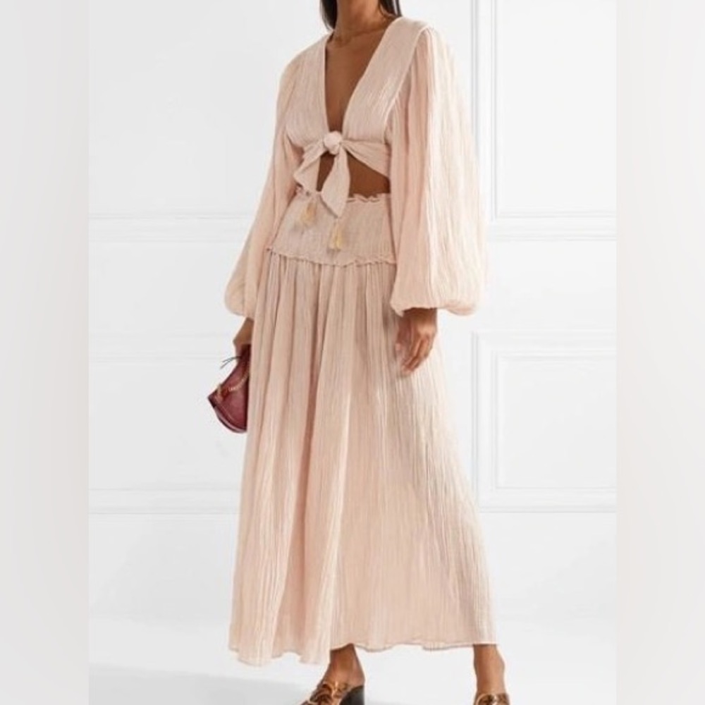 ZIMMERMANN Bayou Tie Crop Top and Crinkled Ramie And Cotton-blend Maxi Skirt SET
